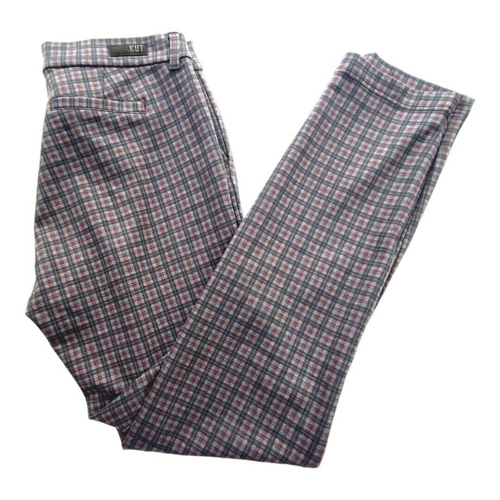 KUT from the Kloth Womens Grey Red Plaid Slim Straight Leg Dress‎ Pants Size 8S